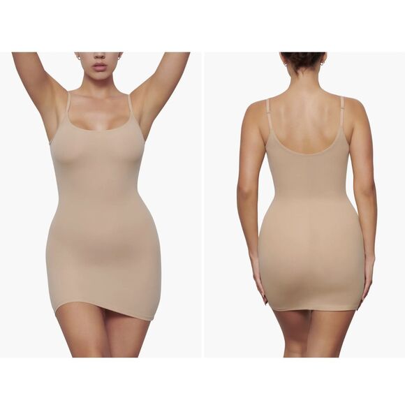 NEW SKIMS Women's Fit Everybody Mini Slip Dress Size M Color Clay - Picture 3 of 6